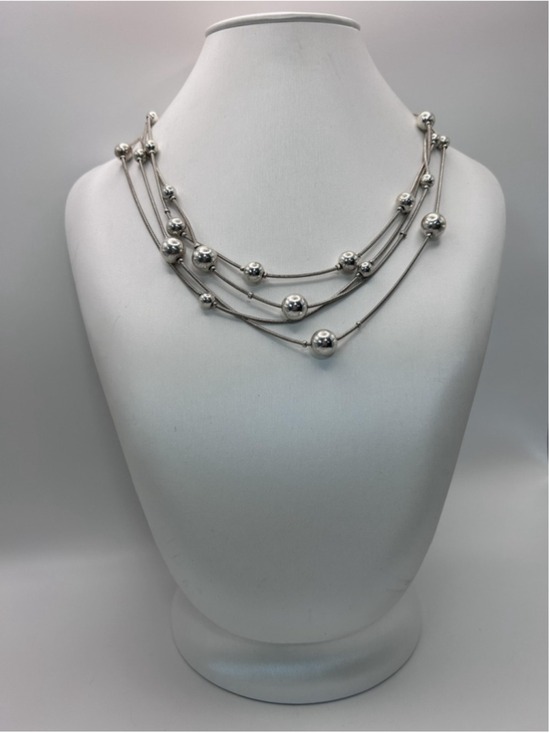Unknown Jewelry - Necklace Silver Tone Layered Beaded Multi Strand Collar Lobster Clasp Statement